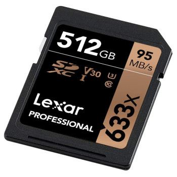 Lexar 633X Professional 512GB V30 U3 SDHC™/SDXC™ UHS-I Memory Cards (up to 95MB/s read, Write 45MB/s)