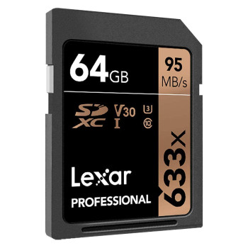Lexar 633X Professional 64GB V30 U3 SDHC™/SDXC™ UHS-I Memory Cards (up to 95MB/s read, Write 45MB/s)