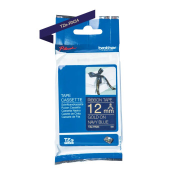 Brother TZe-RN34 Genuine Ribbon Tape, 12mm Gold on Navy Blue