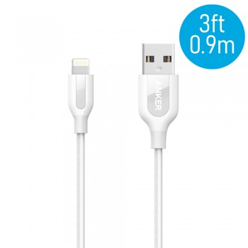 Anker A8121 PowerLine+ 3ft MFI Lightning Connector Cable - White (0.9M)