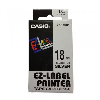Casio Ez-Label Printer Tape Cartridge - 18mm, Black on Silver (XR-18SR1)