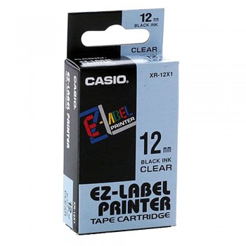 Casio Ez-Label Tape Cartridge - 12mm, Black on Clear (XR-12X1)