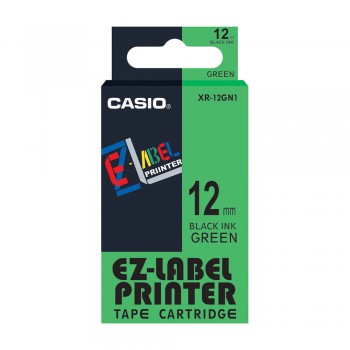 Casio Ez-Label Tape Cartridge - 12mm, Black on Green (XR-12GN1)